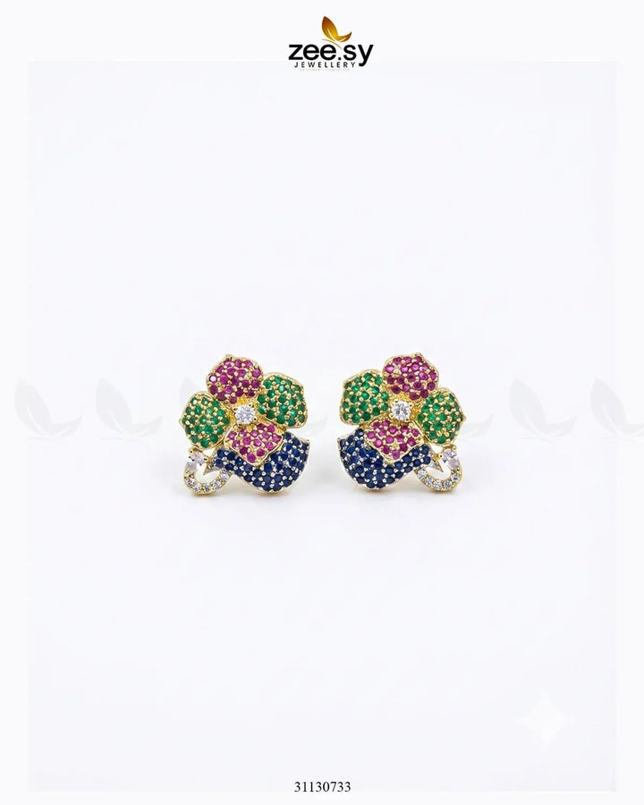 Golden Sapphires Floral Crystal Earrings Golden Multi Earrings - Zeesy Jewellery Pakistan | Premium Artificial & Imitation Jewellery