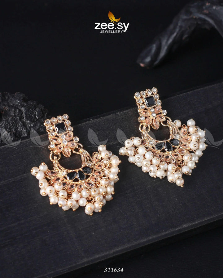 Lily Earrings Golden Black Earrings - Zeesy Jewellery Pakistan | Premium Artificial & Imitation Jewellery