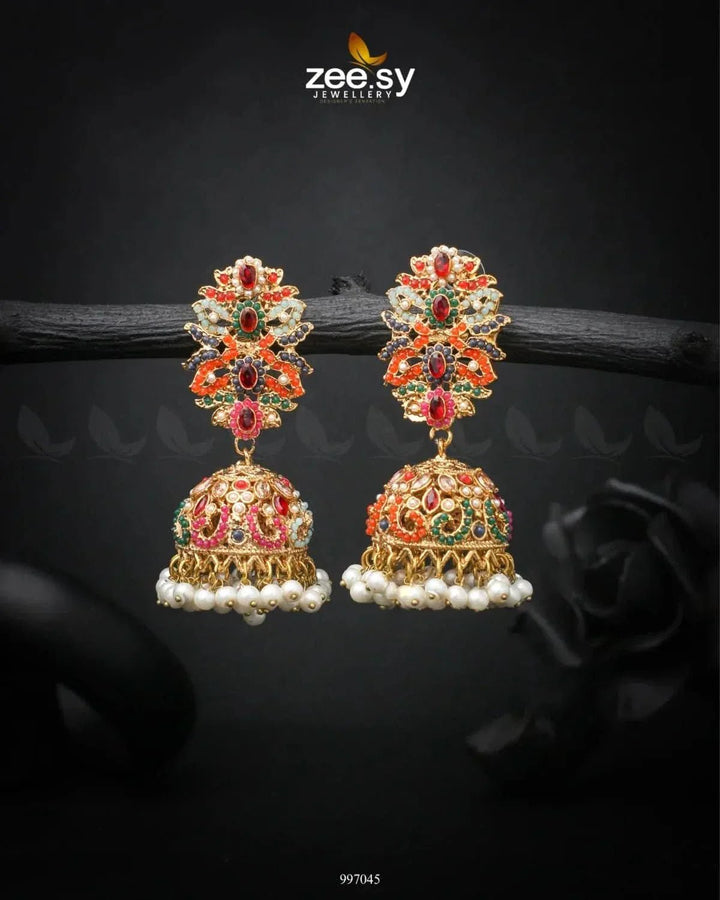 Navratna Elegance Earrings Fuchsia Earrings - Zeesy Jewellery Pakistan | Premium Artificial & Imitation Jewellery