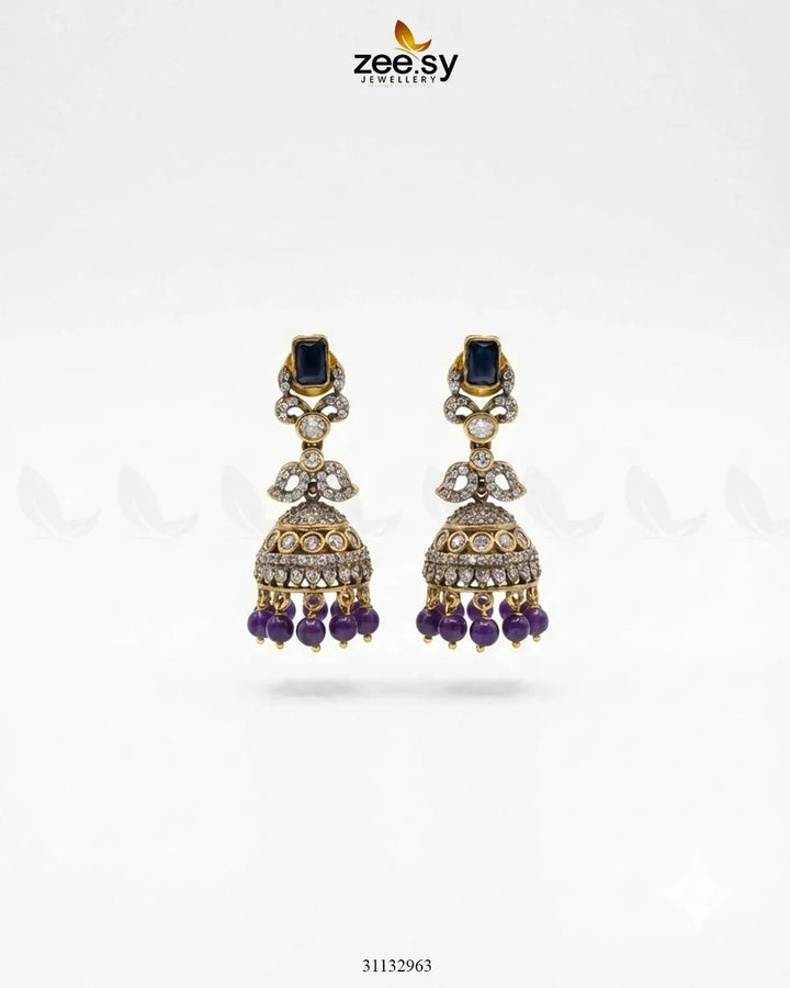 Victorian Jhumka Uncut Stone Earrings Purple Blue Earrings - Zeesy Jewellery Pakistan | Premium Artificial & Imitation Jewellery