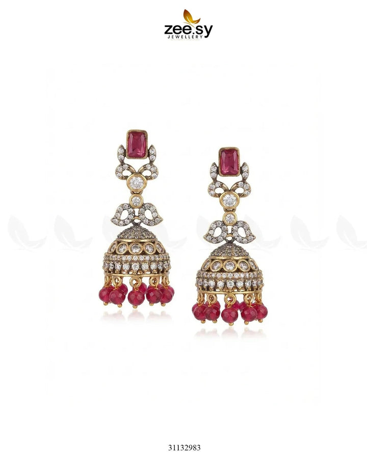 Victorian Jhumka Uncut Stone Earrings Ruby Earrings - Zeesy Jewellery Pakistan | Premium Artificial & Imitation Jewellery
