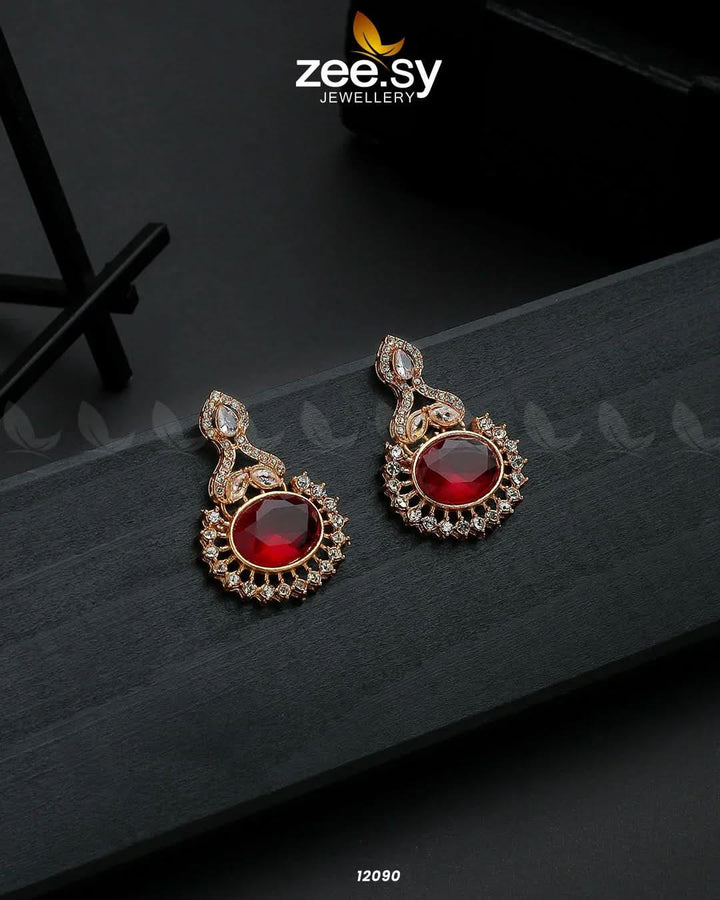 Golden Aaina-e-Dil Earrings Red Earrings - Zeesy Jewellery Pakistan | Premium Artificial & Imitation Jewellery