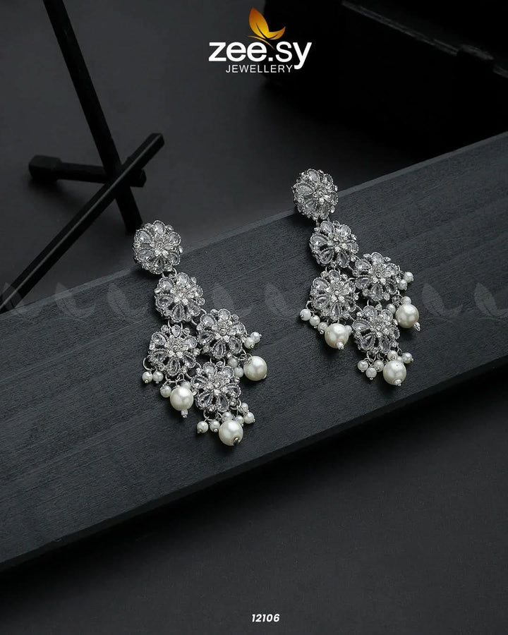 Silver Orchid Earrings White Earrings - Zeesy Jewellery Pakistan | Premium Artificial & Imitation Jewellery