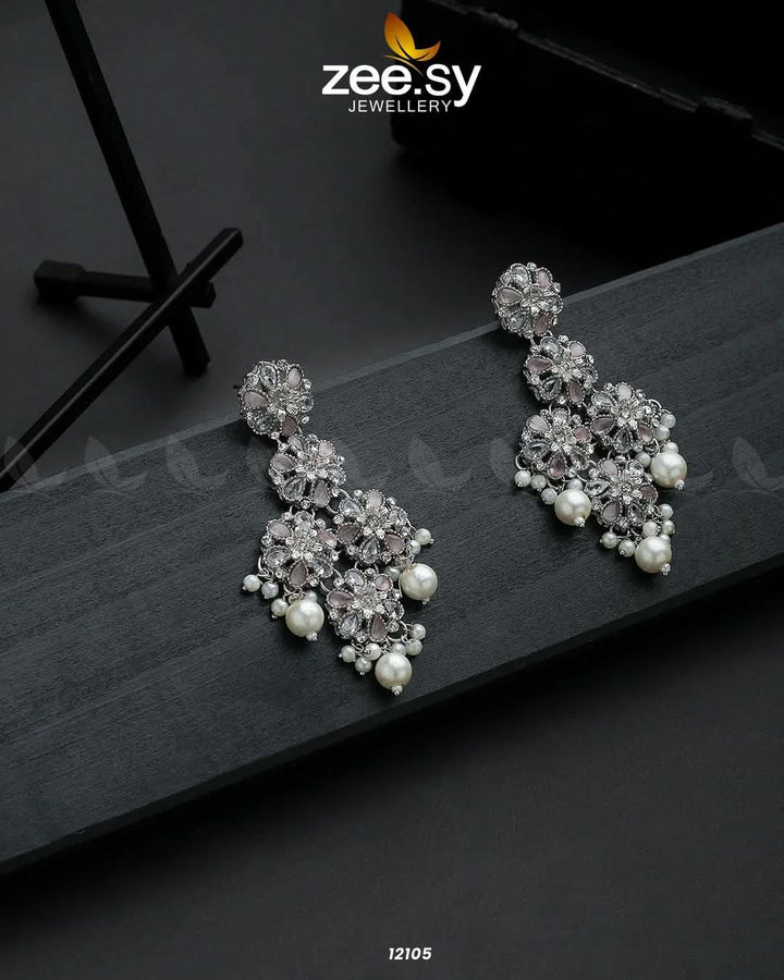 Silver Orchid Earrings Mint Pink Earrings - Zeesy Jewellery Pakistan | Premium Artificial & Imitation Jewellery