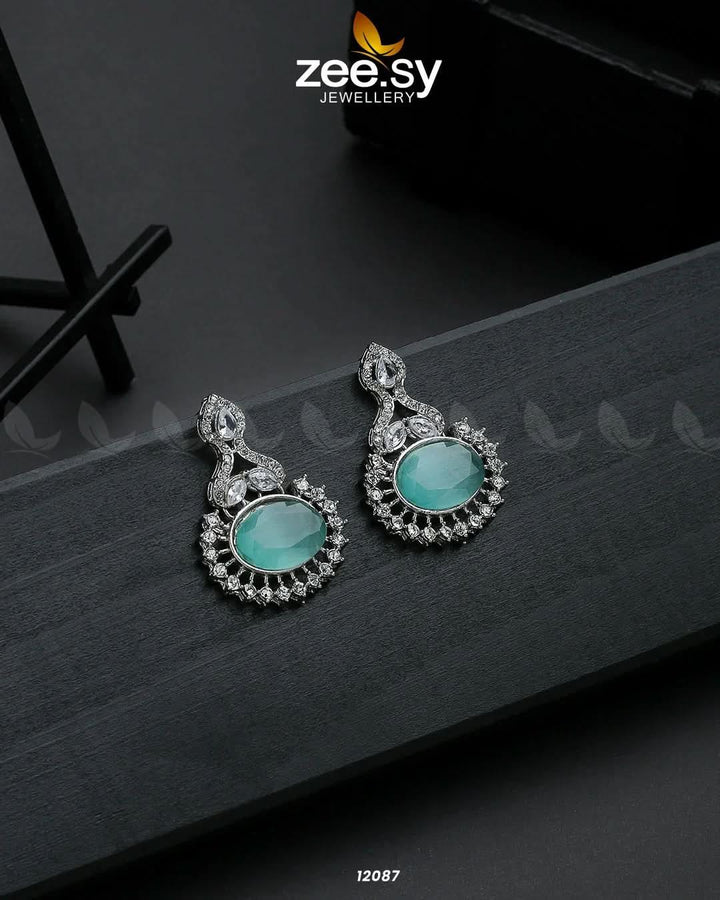 Aaina-e-Dil Silver Mint Green Earrings - Zeesy Jewellery Pakistan | Premium Artificial & Imitation Jewellery