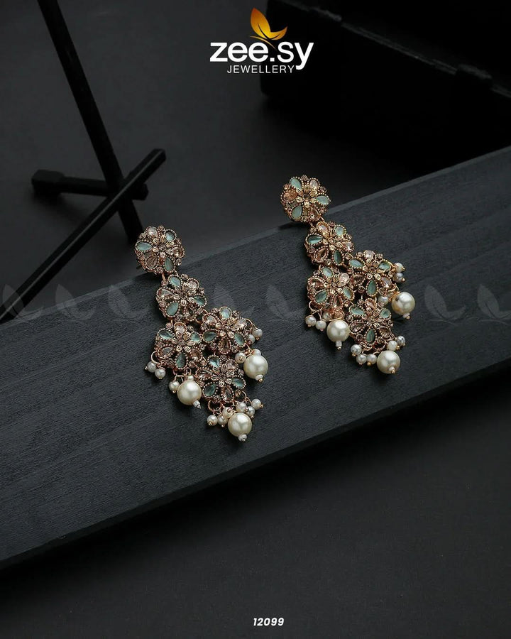 Golden Orchid Elegance Earrings Mint Green Earrings - Zeesy Jewellery Pakistan | Premium Artificial & Imitation Jewellery