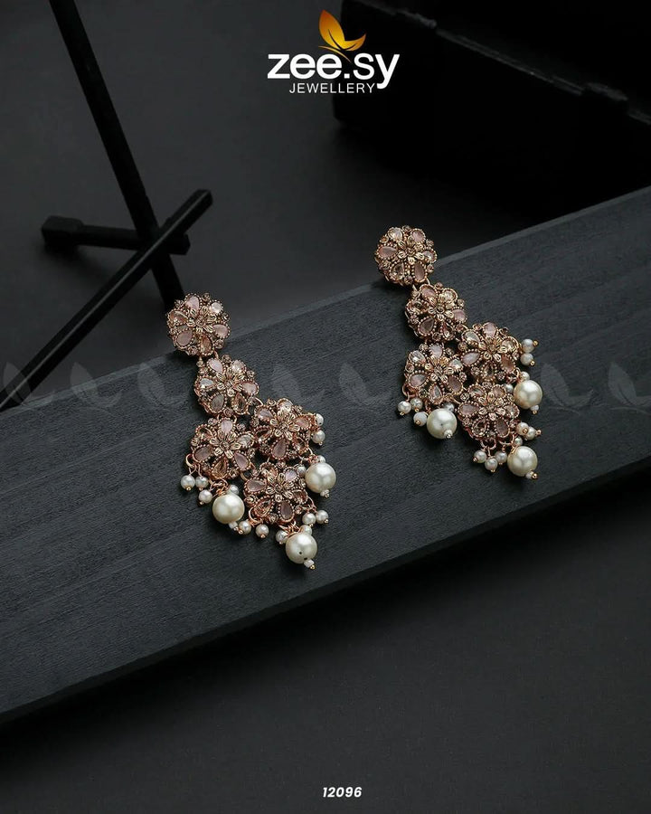Golden Orchid Elegance Earrings Mint Pink Earrings - Zeesy Jewellery Pakistan | Premium Artificial & Imitation Jewellery