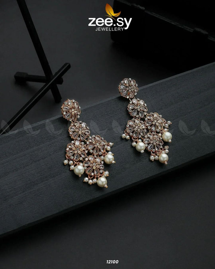 Golden Orchid Elegance Earrings White Earrings - Zeesy Jewellery Pakistan | Premium Artificial & Imitation Jewellery
