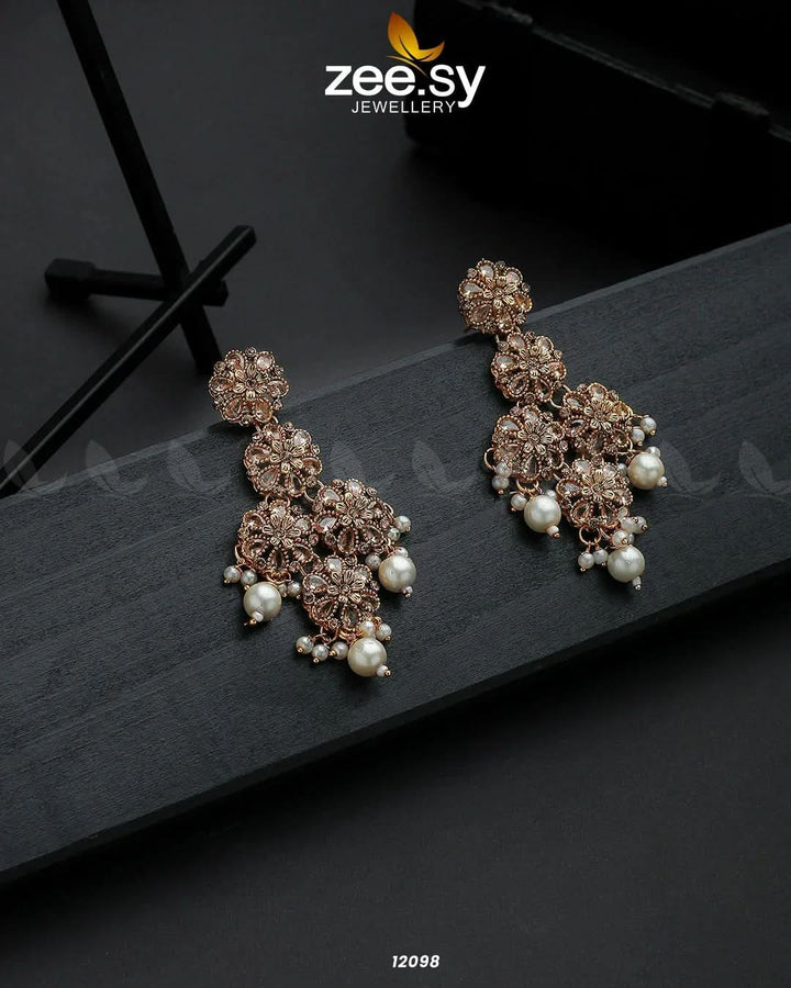 Golden Orchid Elegance Earrings Champagne Earrings - Zeesy Jewellery Pakistan | Premium Artificial & Imitation Jewellery