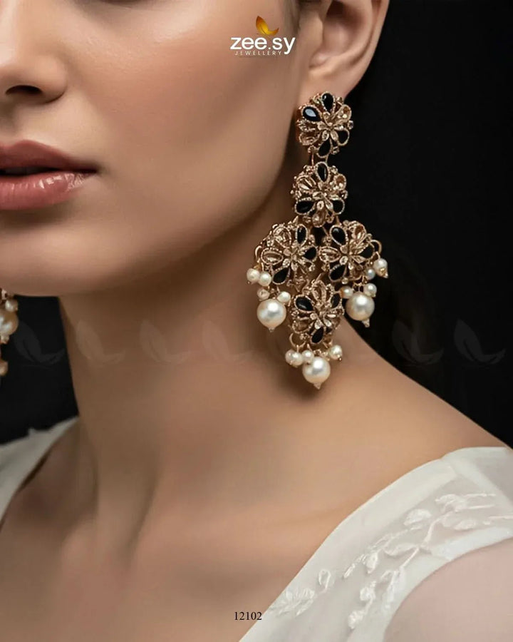 Golden Orchid Elegance Earrings Earrings - Zeesy Jewellery Pakistan | Premium Artificial & Imitation Jewellery