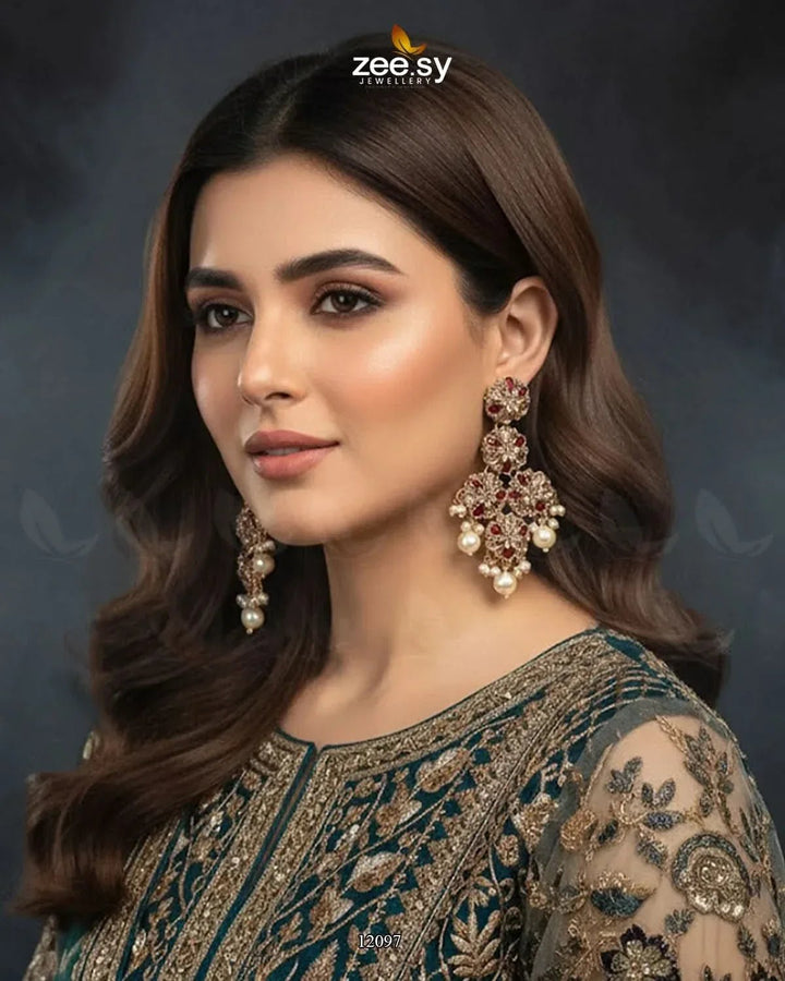 Golden Orchid Elegance Earrings Earrings - Zeesy Jewellery Pakistan | Premium Artificial & Imitation Jewellery