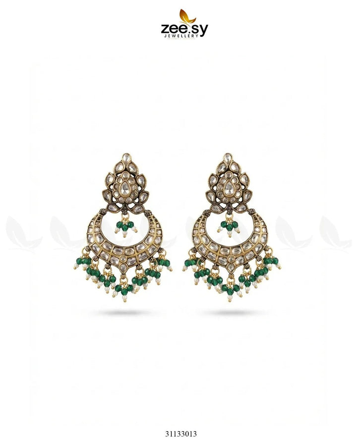 Imperial Chand Crystal Earrings Green White Earrings - Zeesy Jewellery Pakistan | Premium Artificial & Imitation Jewellery