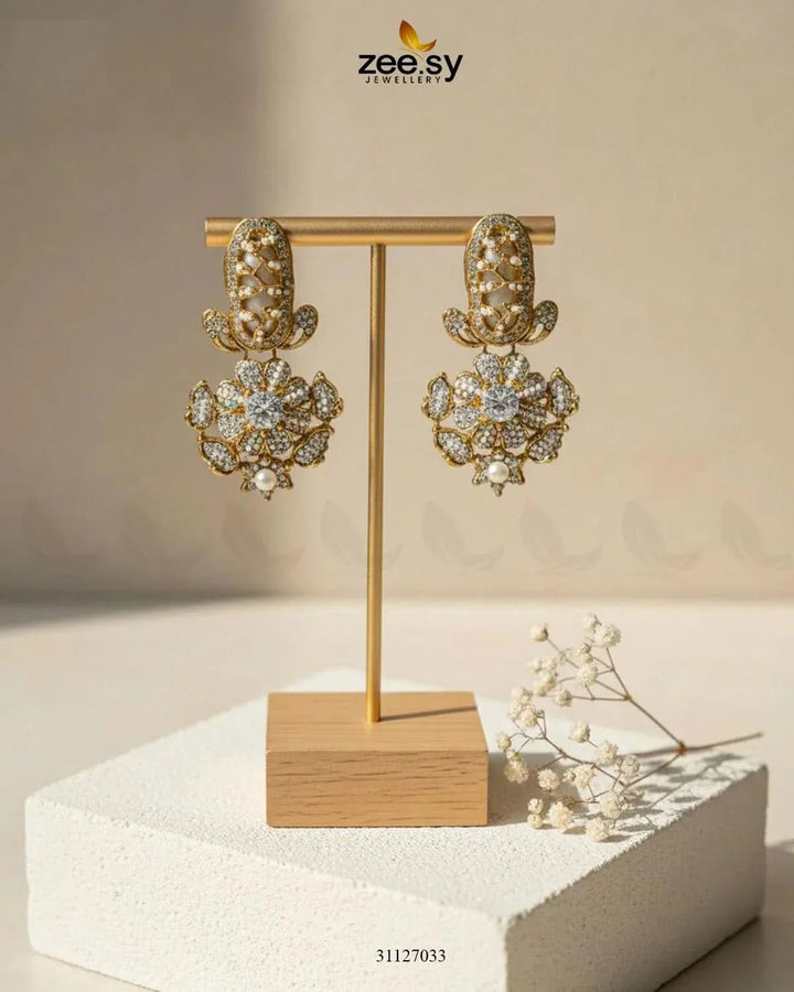 Emerald Turkish Mother Pearl Earrings White Earrings - Zeesy Jewellery Pakistan | Premium Artificial & Imitation Jewellery