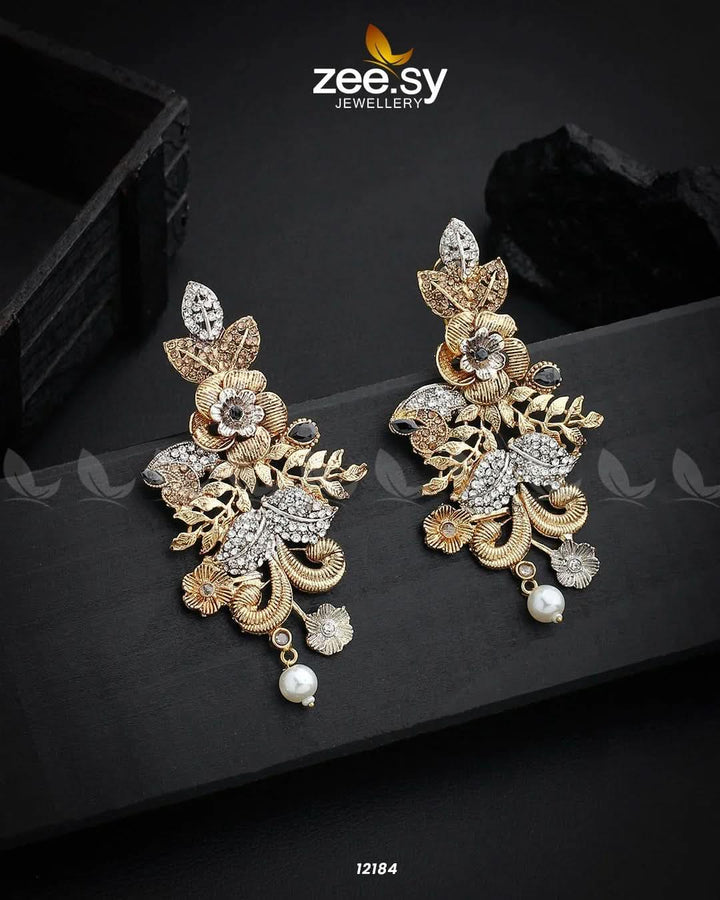 Floral Earrings Black Earrings - Zeesy Jewellery Pakistan | Premium Artificial & Imitation Jewellery