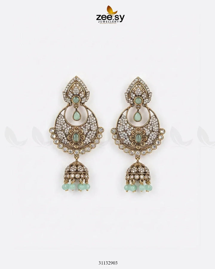 Rich Chandbali Zirconia Earrings Mint Green Earrings - Zeesy Jewellery Pakistan | Premium Artificial & Imitation Jewellery
