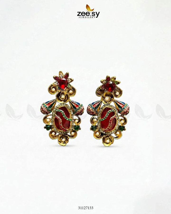 Diana Ruby Beads Earrings Multicolor Earrings - Zeesy Jewellery Pakistan | Premium Artificial & Imitation Jewellery
