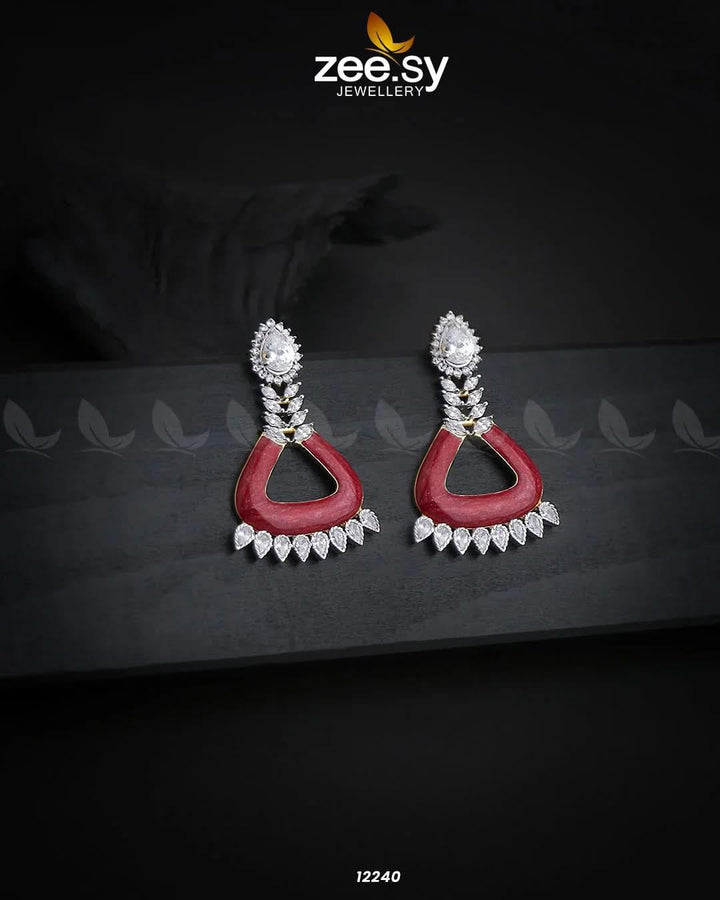 Earrings-0586 Red & White Earrings - Zeesy Jewellery Pakistan | Premium Artificial & Imitation Jewellery