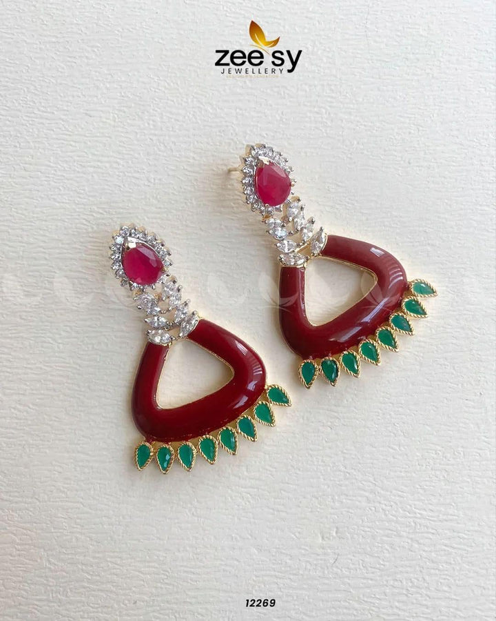 Earrings-0586 Ruby Earrings - Zeesy Jewellery Pakistan | Premium Artificial & Imitation Jewellery