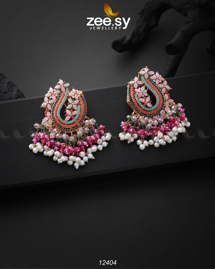 MAYURI EARINGS Pink Earrings - Zeesy Jewellery Pakistan | Premium Artificial & Imitation Jewellery