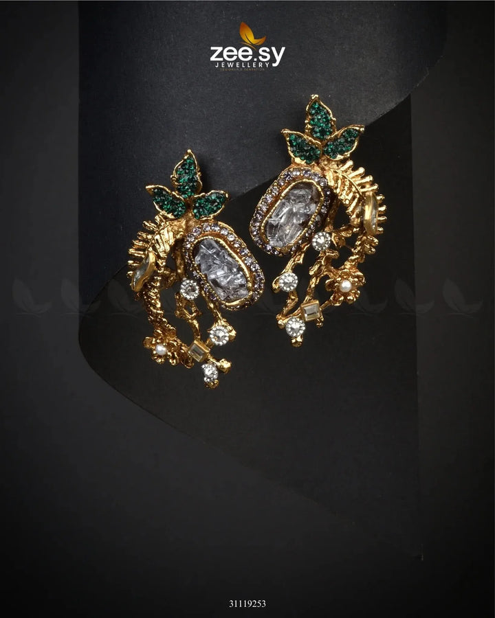 Meridian Earrings Golden Green Earrings - Zeesy Jewellery Pakistan | Premium Artificial & Imitation Jewellery
