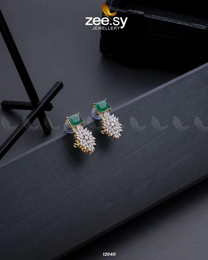 Zircon Cluster Earrings Green Earrings - Zeesy Jewellery Pakistan | Premium Artificial & Imitation Jewellery
