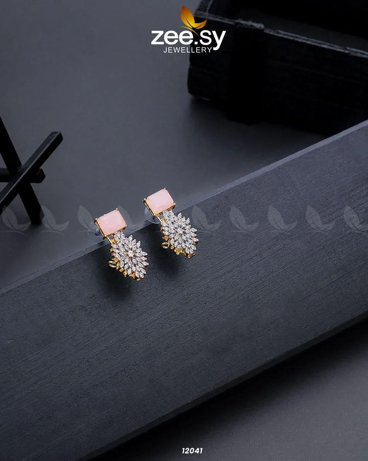 Zircon Cluster Earrings Pink Earrings - Zeesy Jewellery Pakistan | Premium Artificial & Imitation Jewellery