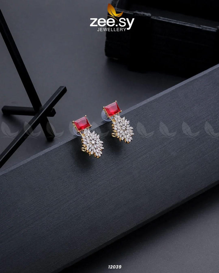 Zircon Cluster Earrings Red Earrings - Zeesy Jewellery Pakistan | Premium Artificial & Imitation Jewellery