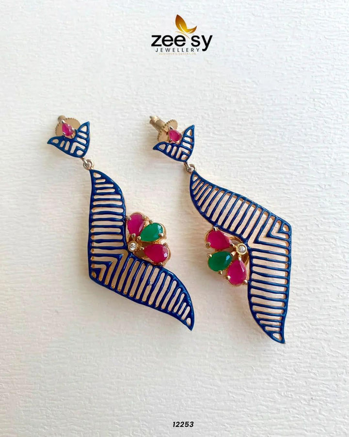 EARRINGS-0595 Blue Earrings - Zeesy Jewellery Pakistan | Premium Artificial & Imitation Jewellery