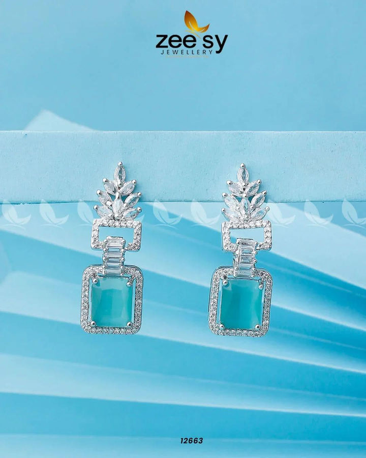 Lilac Geometric Drop Earrings Silver Mint Green Earrings - Zeesy Jewellery Pakistan | Premium Artificial & Imitation Jewellery