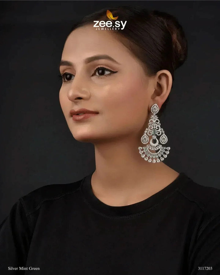 Lunaria Earrings Silver Mint Green Earrings - Zeesy Jewellery Pakistan | Premium Artificial & Imitation Jewellery