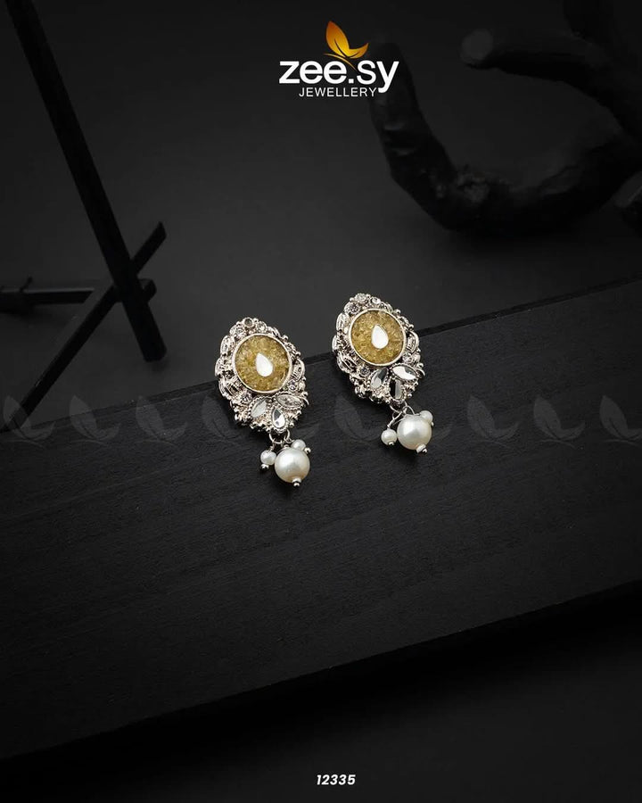 Limestone Crush Studs Earrings Yellow Earrings - Zeesy Jewellery Pakistan | Premium Artificial & Imitation Jewellery