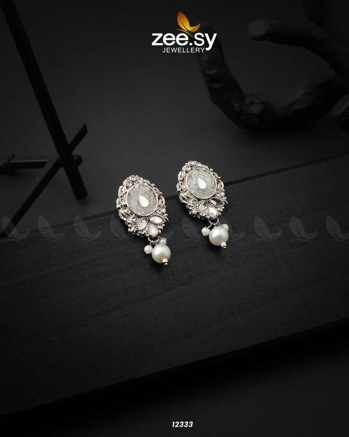 Limestone Crush Studs Earrings White Earrings - Zeesy Jewellery Pakistan | Premium Artificial & Imitation Jewellery