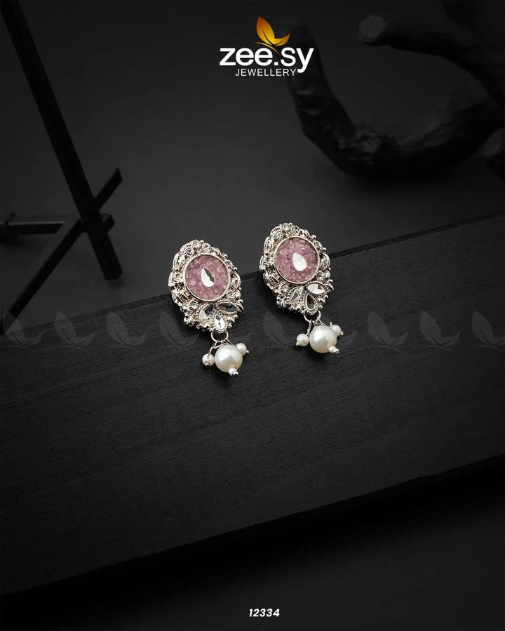 Limestone Crush Studs Earrings Pink Earrings - Zeesy Jewellery Pakistan | Premium Artificial & Imitation Jewellery
