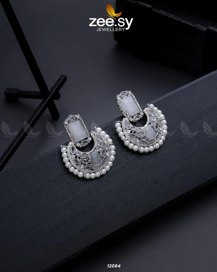 Silver Cluster Pearl Earrings White Earrings - Zeesy Jewellery Pakistan | Premium Artificial & Imitation Jewellery