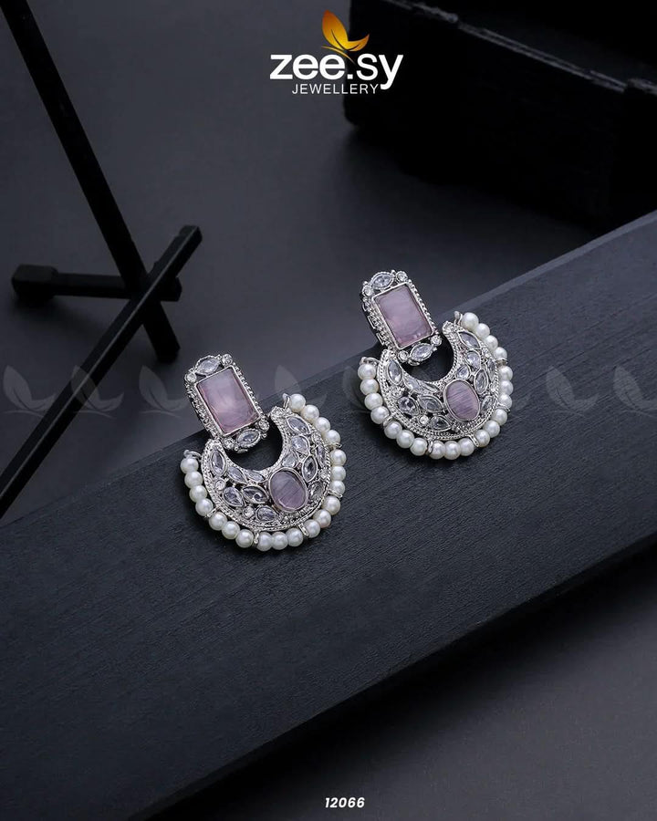 Silver Cluster Pearl Earrings Mint Pink Earrings - Zeesy Jewellery Pakistan | Premium Artificial & Imitation Jewellery