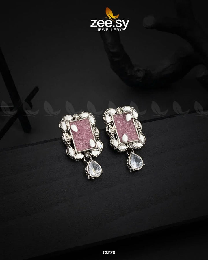 Agate Drop Studs Earrings Pink Earrings - Zeesy Jewellery Pakistan | Premium Artificial & Imitation Jewellery