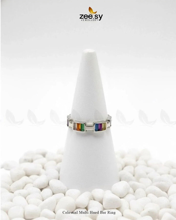 Celestial Multi Hued Bar Ring Finger Ring - Zeesy Jewellery Pakistan | Premium Artificial & Imitation Jewellery