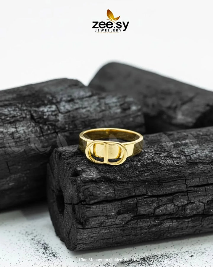 Chic Monogram Golden Band Ring Finger Ring - Zeesy Jewellery Pakistan | Premium Artificial & Imitation Jewellery