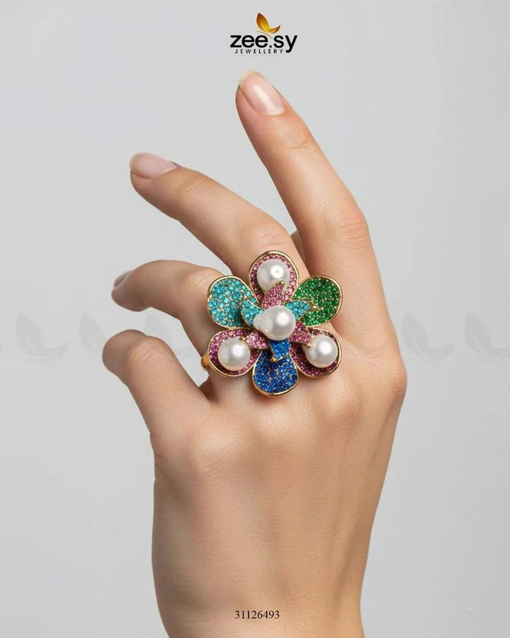 Garnet Lane Flower Ring Finger Ring - Zeesy Jewellery Pakistan | Premium Artificial & Imitation Jewellery