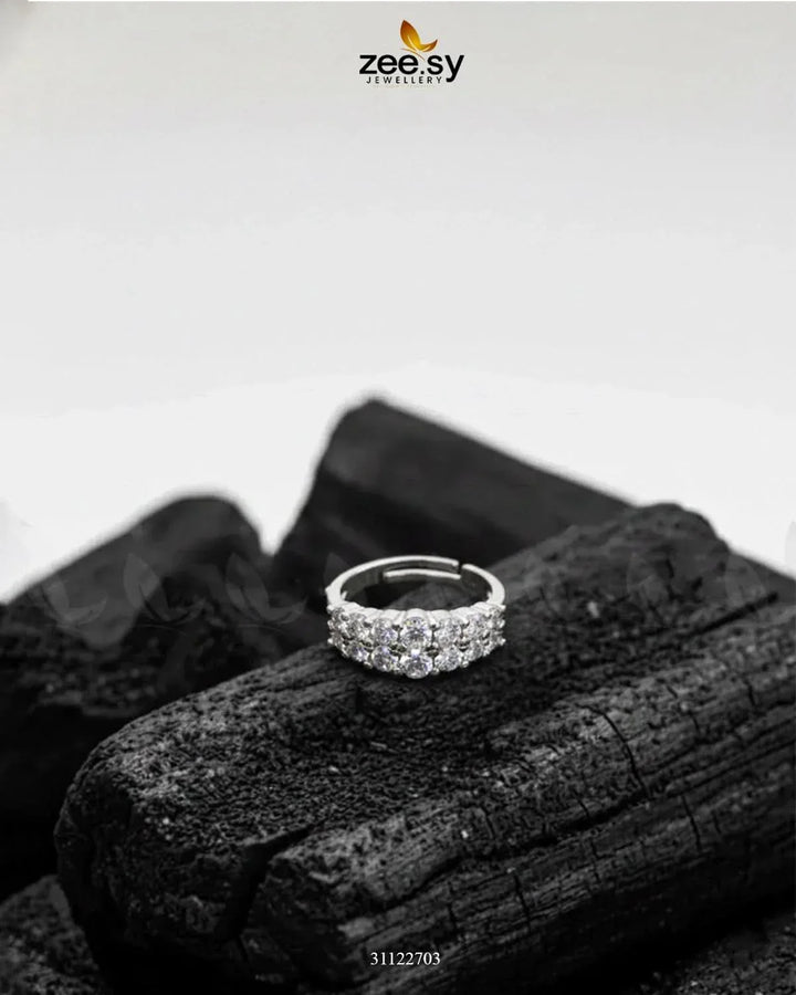 Double Row Brilliant Pavé Ring Silver Finger Ring - Zeesy Jewellery Pakistan | Premium Artificial & Imitation Jewellery
