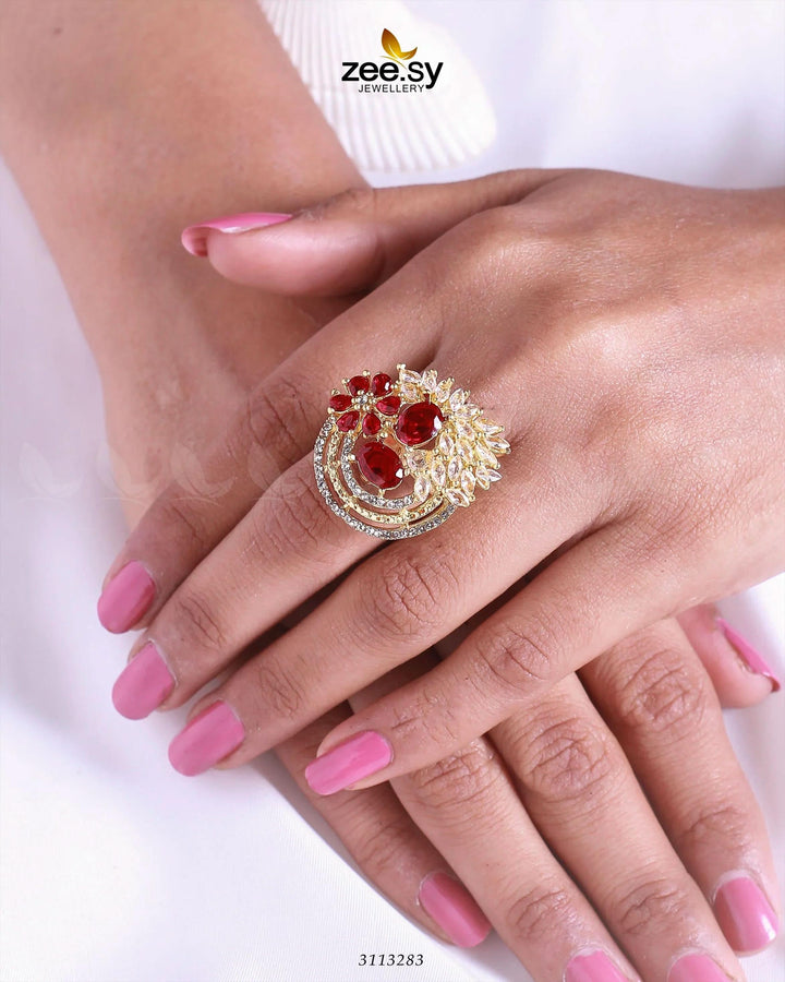 Zoya's Ring Golden Red Finger Ring - Zeesy Jewellery Pakistan | Premium Artificial & Imitation Jewellery