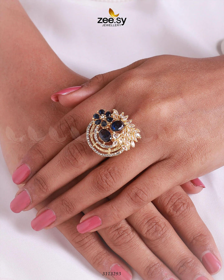 Zoya's Ring Golden Blue Finger Ring - Zeesy Jewellery Pakistan | Premium Artificial & Imitation Jewellery