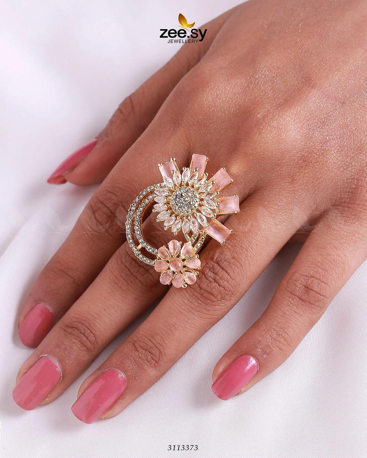 Aima Baig Ring Golden Mint Pink Finger Ring - Zeesy Jewellery Pakistan | Premium Artificial & Imitation Jewellery