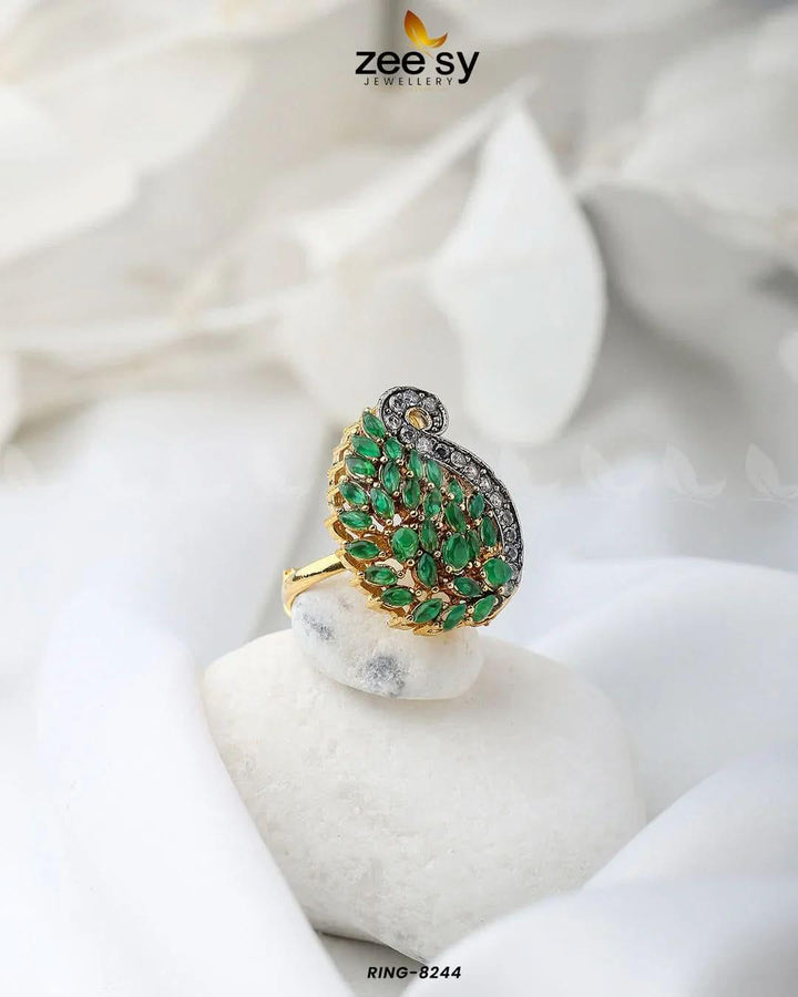 Baguette Cluster Ring-8244 Green Finger Ring - Zeesy Jewellery Pakistan | Premium Artificial & Imitation Jewellery