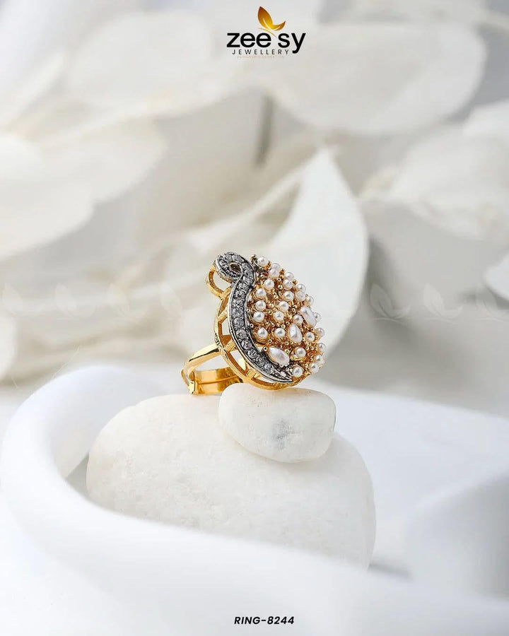 Baguette Cluster Ring-8244 Pearl Finger Ring - Zeesy Jewellery Pakistan | Premium Artificial & Imitation Jewellery