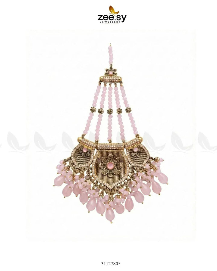 Gulnar Floral Beads Jhumar Golden Mint Pink jhumar - Zeesy Jewellery Pakistan | Premium Artificial & Imitation Jewellery
