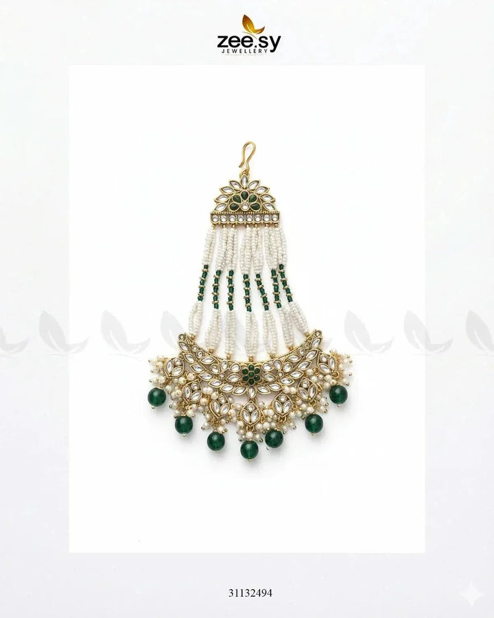 Galini Pearl Kundan Jhumar Golden Green jhumar - Zeesy Jewellery Pakistan | Premium Artificial & Imitation Jewellery