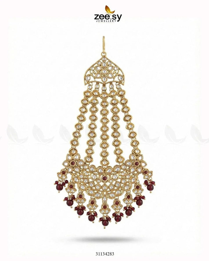 Majestic Faux Pearl Jhumar Golden Red jhumar - Zeesy Jewellery Pakistan | Premium Artificial & Imitation Jewellery