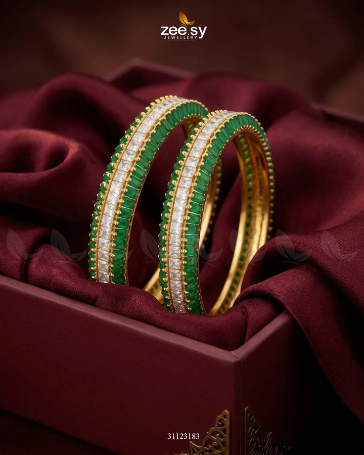 kalyani Rich Traditional Tiered Gem Bangles Golden Green BANGLES - Zeesy Jewellery Pakistan | Premium Artificial & Imitation Jewellery