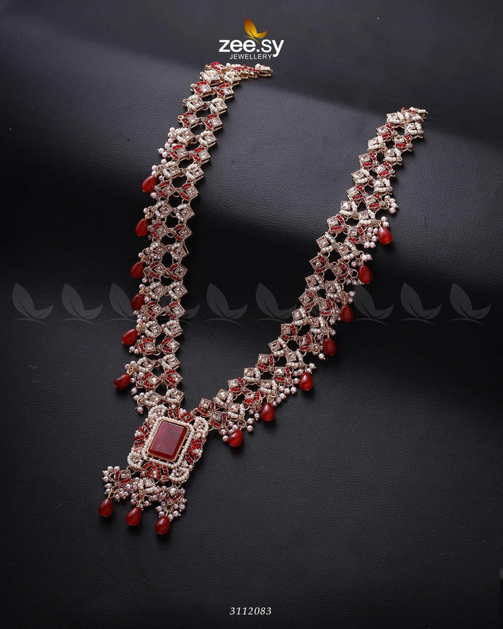 Burro's-tail Long Malla Necklace Golden Red Mala Necklace - Zeesy Jewellery Pakistan | Premium Artificial & Imitation Jewellery